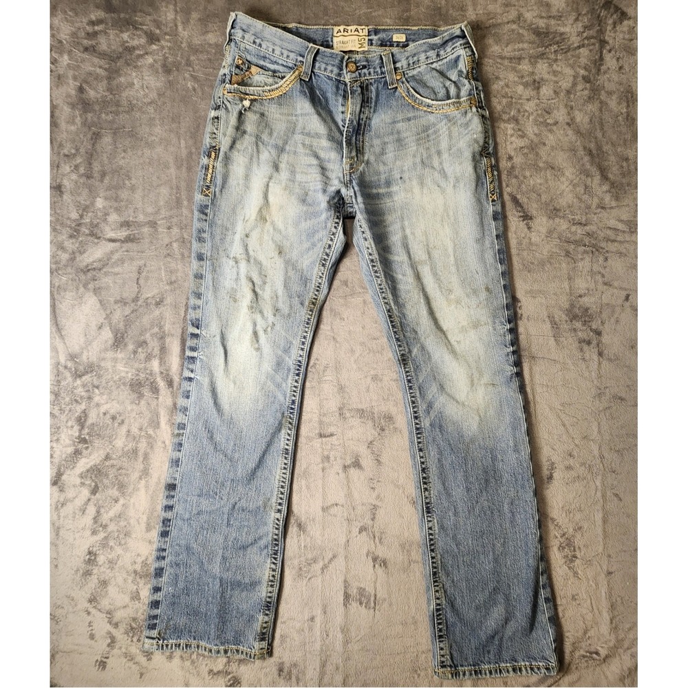 Ariat Jeans Mens M5 Ridgeline Gambler Straight Leg 36x36 Blue Denim Thrashed